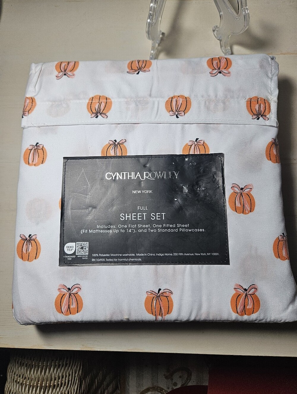Cynthia Rowley Full Sheet Set Fall Pumpkin Bows Cottagecore Halloween New York